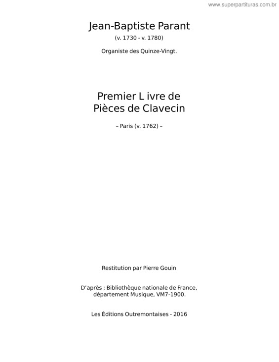 Partitura da música Premier Livre De Pièces De Clavecin – Parant, Jean–Baptiste
