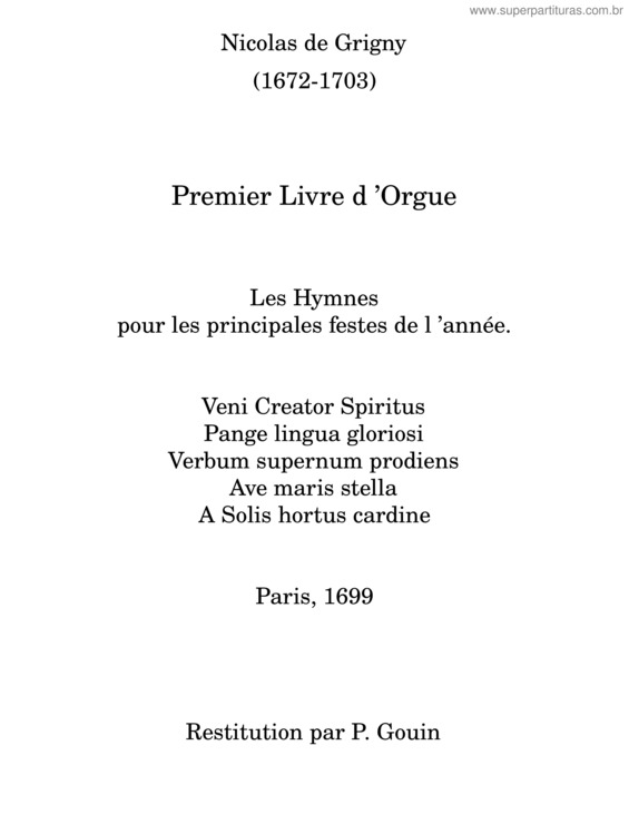 Partitura da música Premier Livre D’Orgue – Nicolas De Grigny
