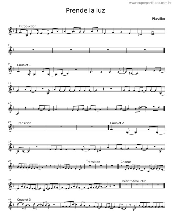 Partitura da música Prende La Luz – Plastiko