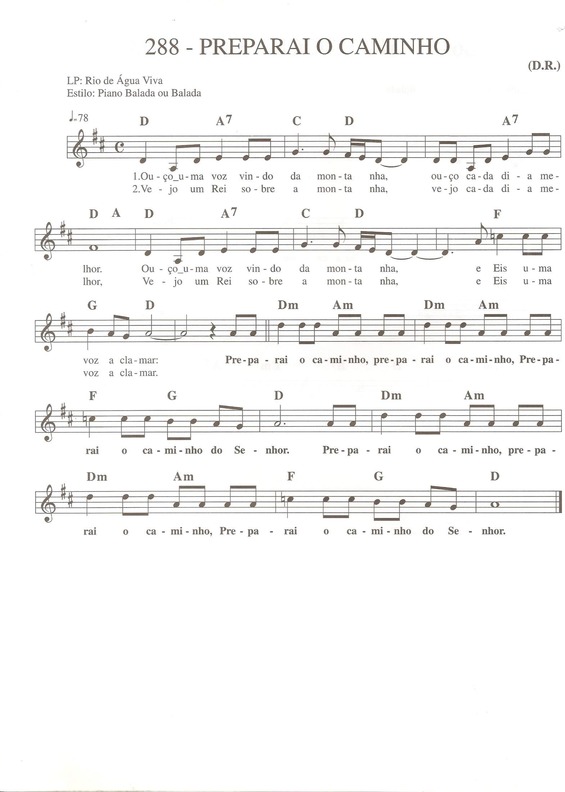 Partitura da música Preparai o Caminho
