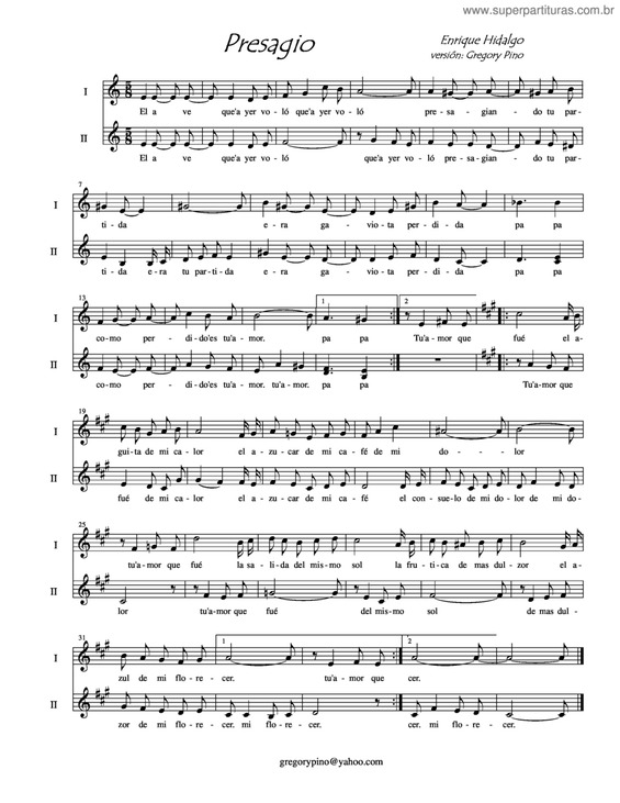 Partitura da música Presagio