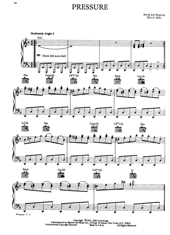 Partitura da música Pressure