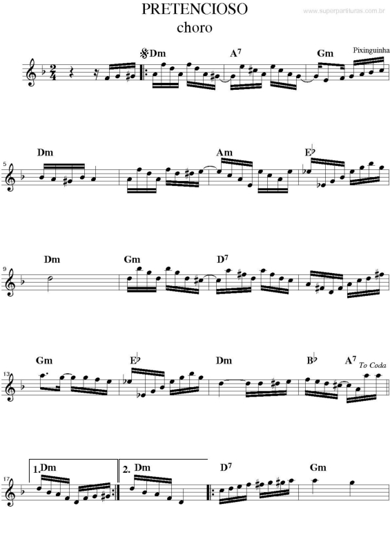 Partitura da música Pretencioso