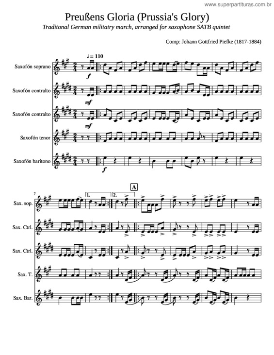 Partitura da música Preussens Gloria  Prussia`S Glory For Satb Saxophone Quintet