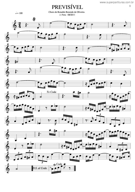 Partitura da música Previsível