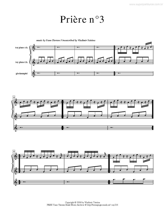 Partitura da música Prière n3