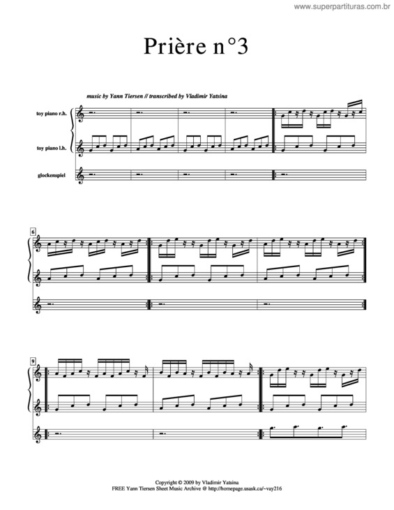 Partitura da música Prière No 3