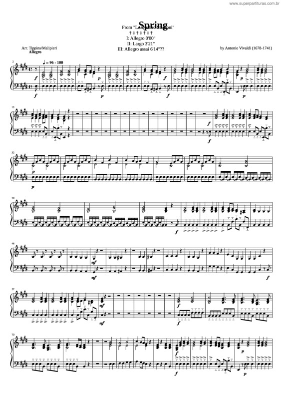 Partitura da música Primavera – Antonio Vivaldi Primavera Para O Mateus