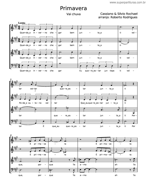 Partitura da música Primavera – Cassiano Rochael;Silvio Rochael