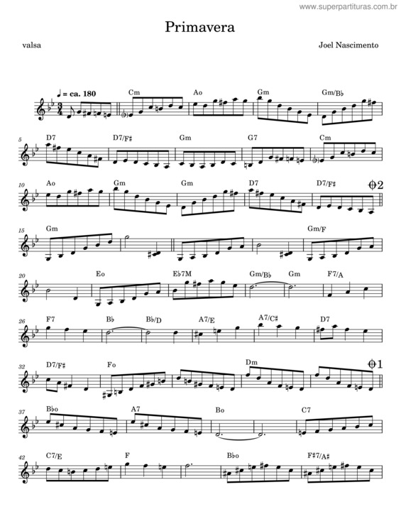 Partitura da música Primavera – Joel Nascimento
