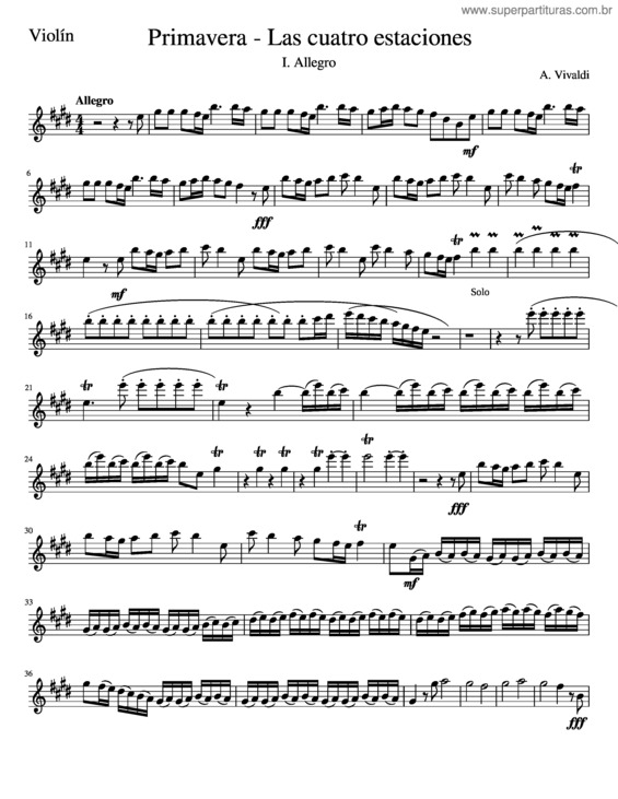 Partitura da música Primavera – Las Cuatro Estaciones – I Allegro