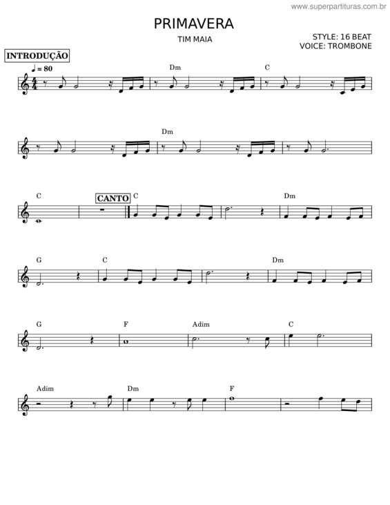 Partitura da música Primavera – Tim Maia v.2