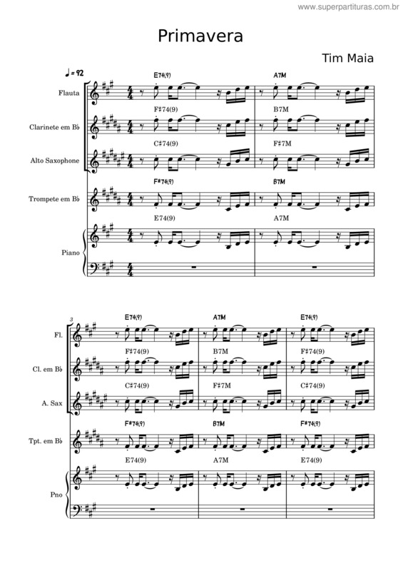Partitura da música Primavera – Tim Maia