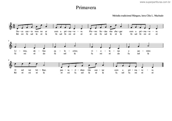 Partitura da música Primavera Com Nomes De Nota