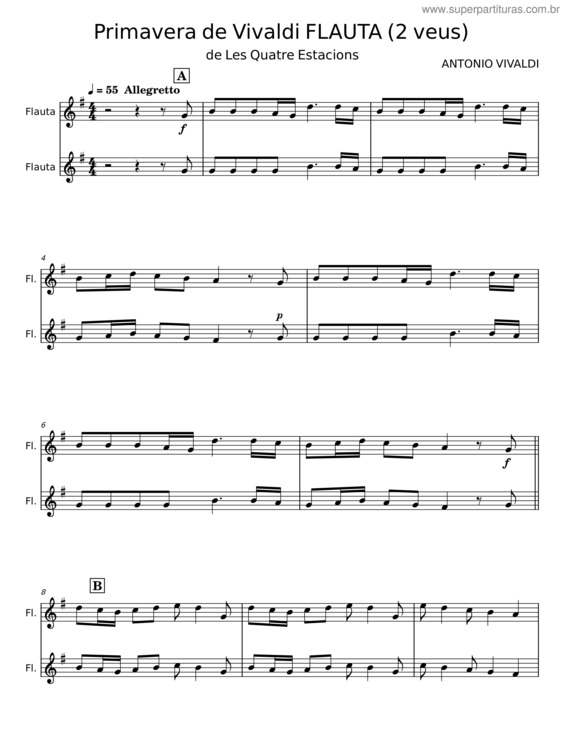Partitura da música Primavera De Vivaldi Flauta – Antonio Vivaldi
