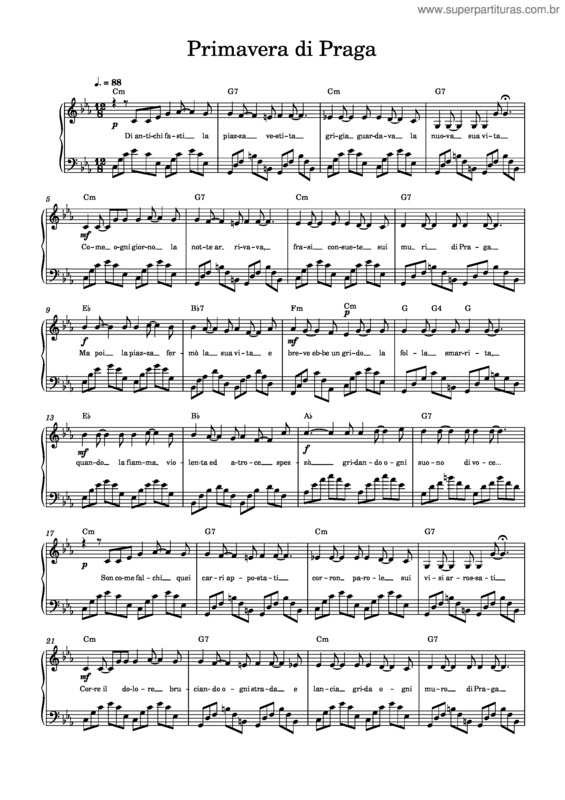 Partitura da música Primavera Di Praga – Francesco Guccini