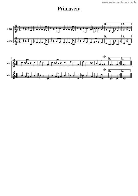 Partitura da música Primavera Due Voci 2A Vedano 1920