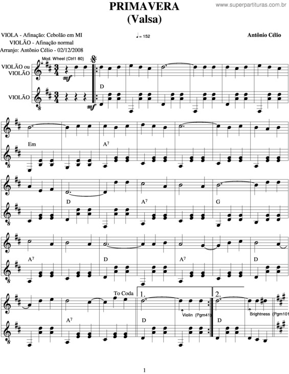 Partitura da música Primavera v.11