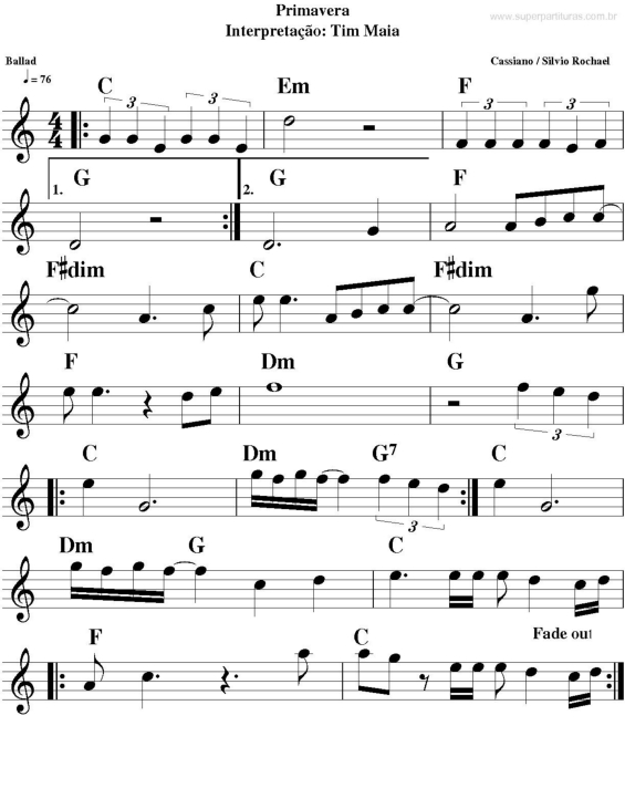 Partitura da música Primavera v.2