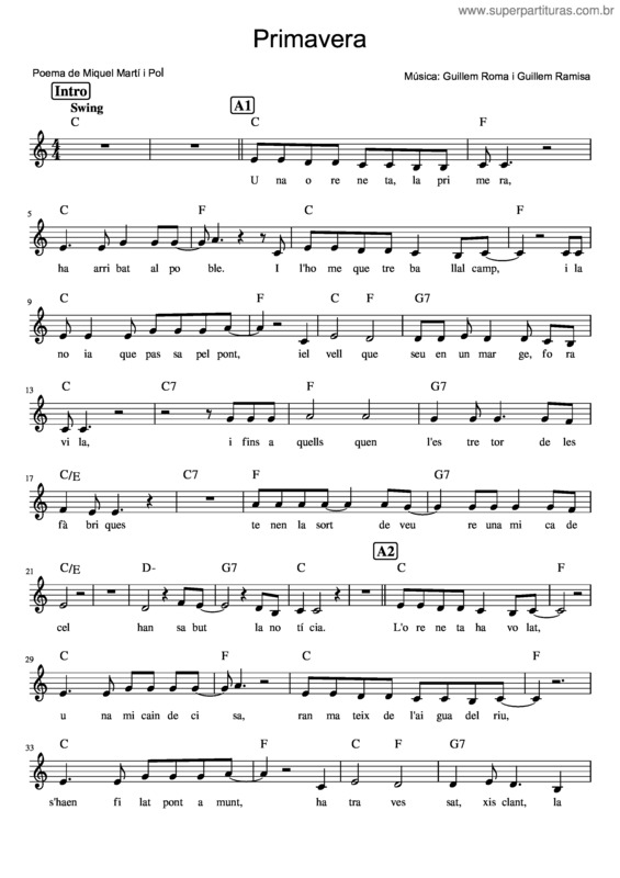 Partitura da música Primavera v.46