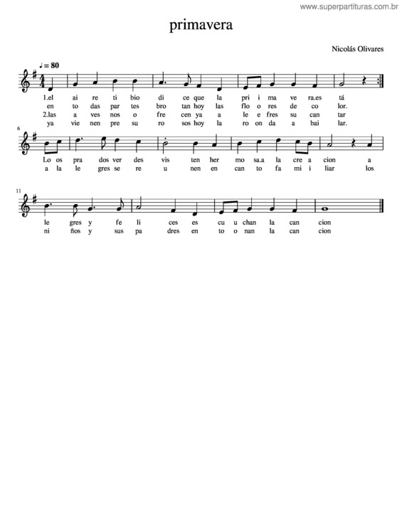 Partitura da música Primavera v.48