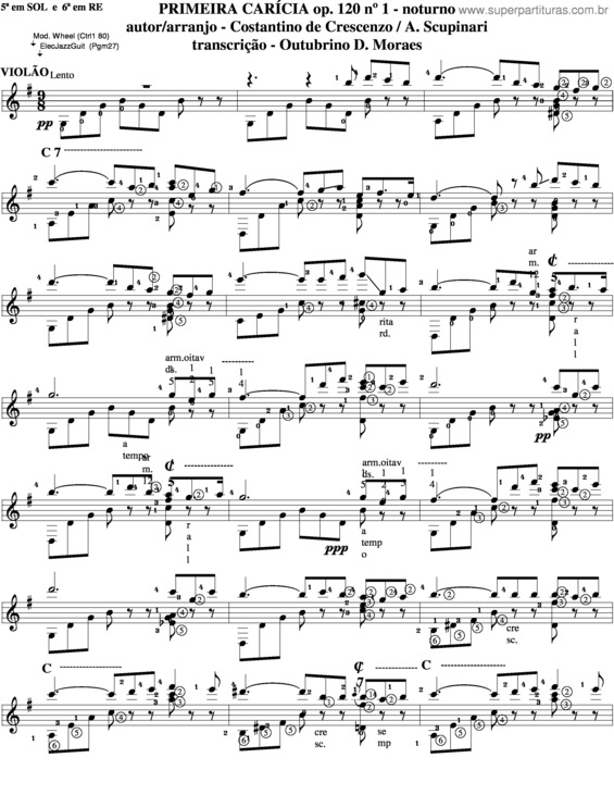 Partitura da música Primeira Caricia v.2