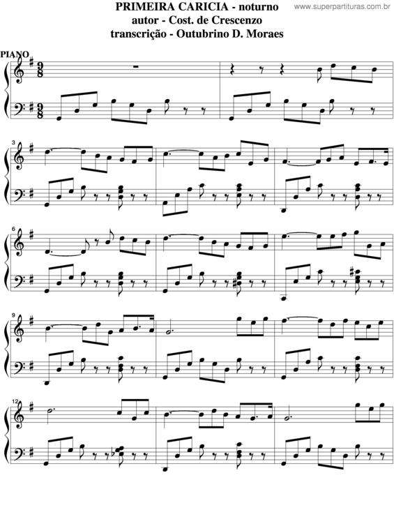 Partitura da música Primeira Caricia