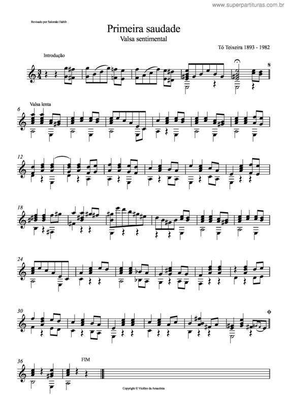 Partitura da música Primeira saudade