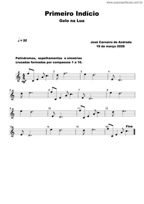 Partitura da música Primeiro Indício