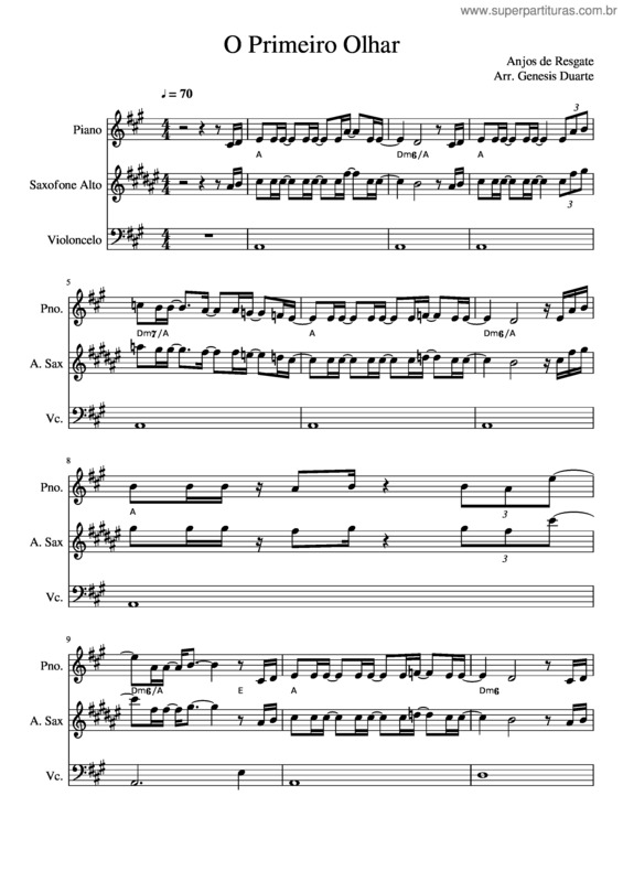 Partitura da música Primeiro Olhar  – Anjos De Resgate