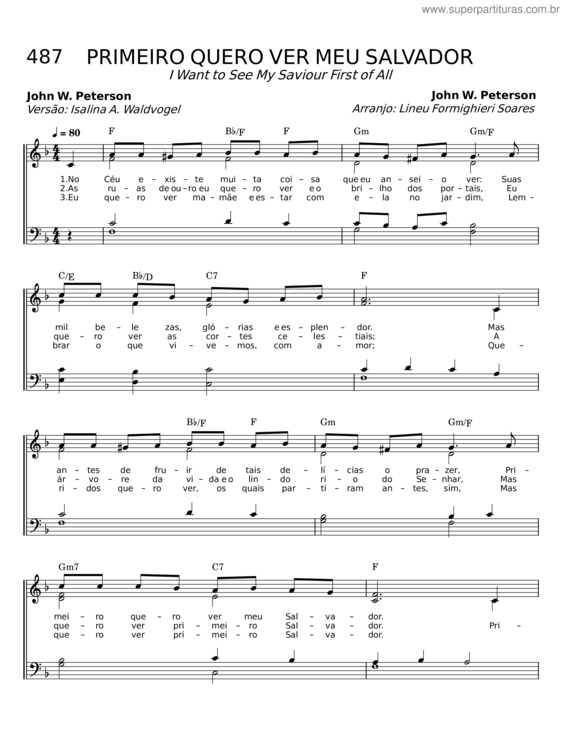 Partitura da música Primeiro Quero Ver Meu Salvador – John W. Peterson