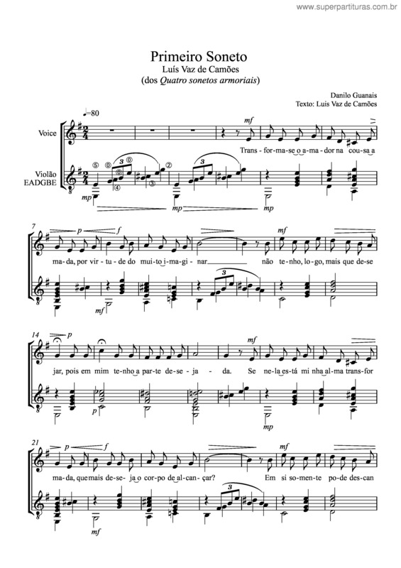 Partitura da música Primeiro soneto