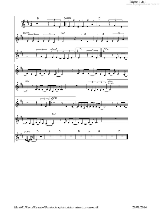 Partitura da música Primeiros Erros