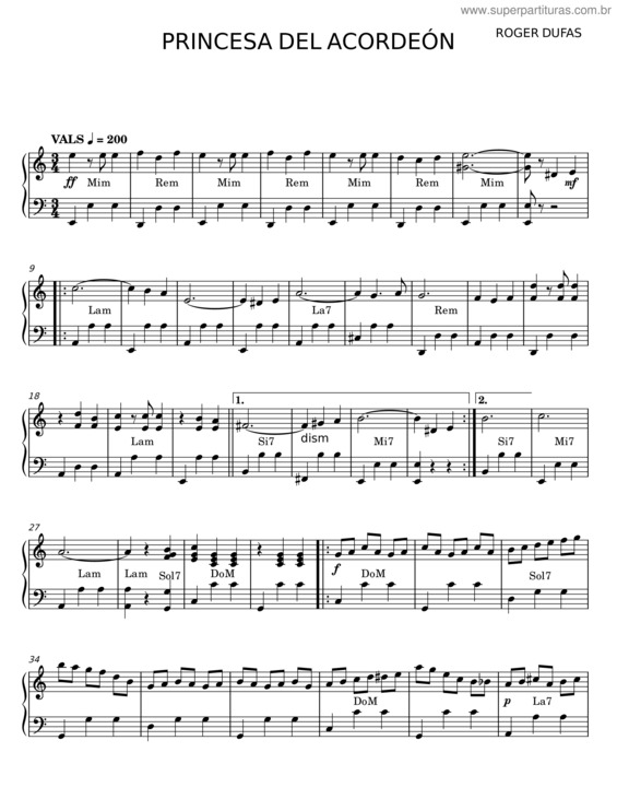Partitura da música Princesa Del Acordeón