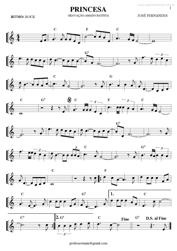 Partitura da música Princesa