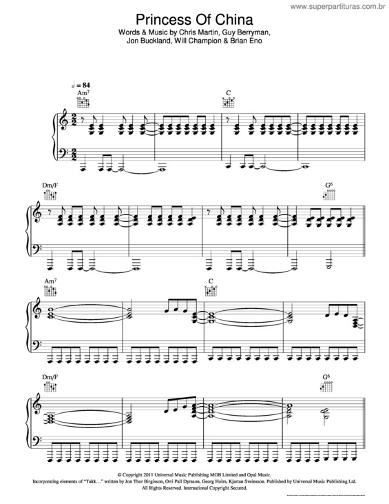 Partitura da música Princess Of China v.2