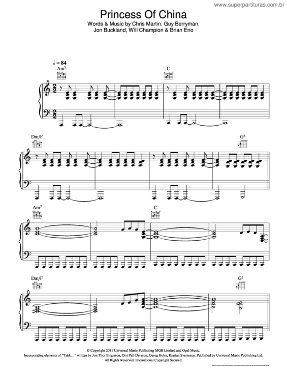 Partitura da música Princess Of China v.2