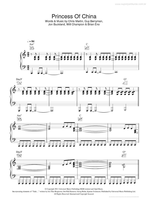 Partitura da música Princess of China