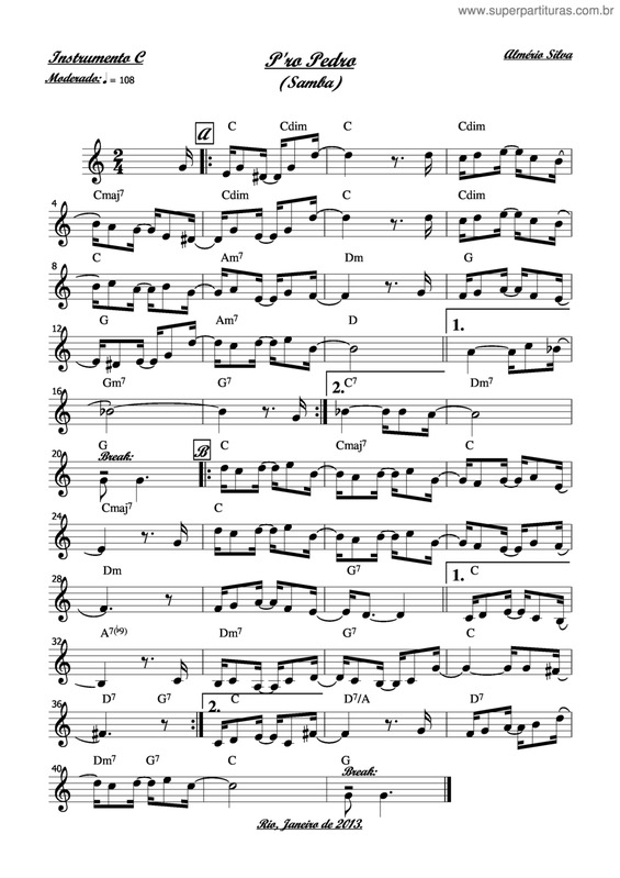 Partitura da música Pro Pedro