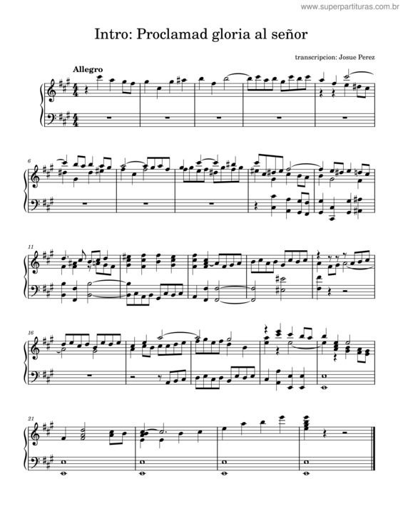Partitura da música Proclamad Gloria Al Señor; Steve Green Intro