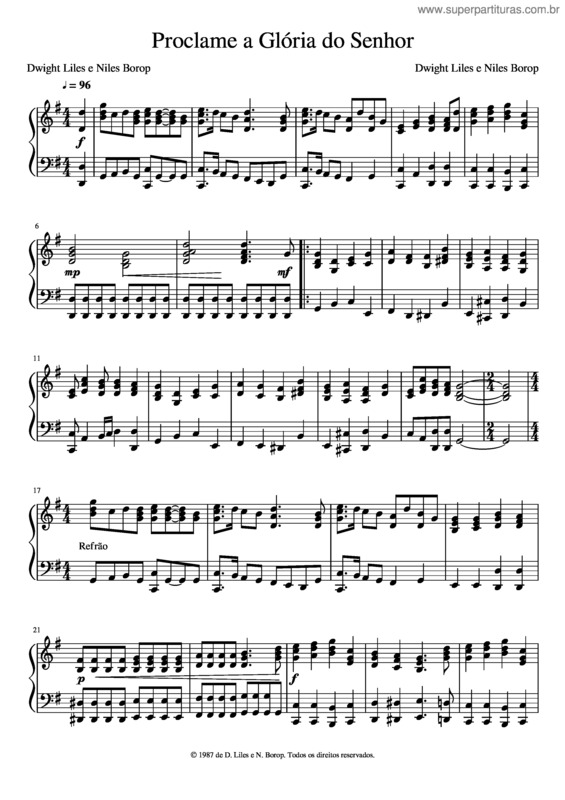 Partitura da música Proclame A Glória Do Senhor Piano