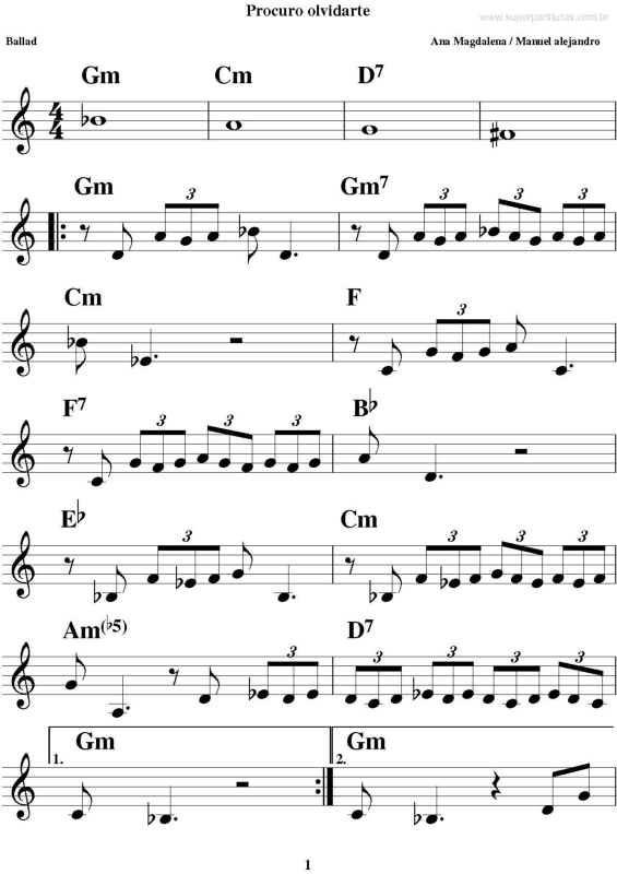 Partitura da música Procuro Olvidarte