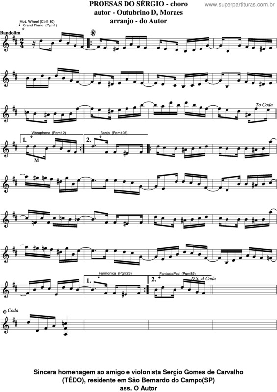 Partitura da música Proesas Do Sérgio v.2