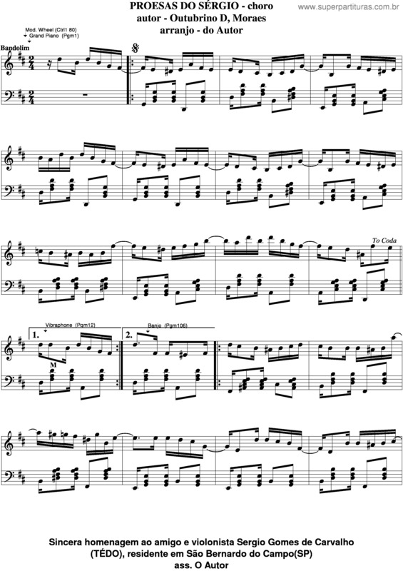 Partitura da música Proesas Do Sérgio v.3
