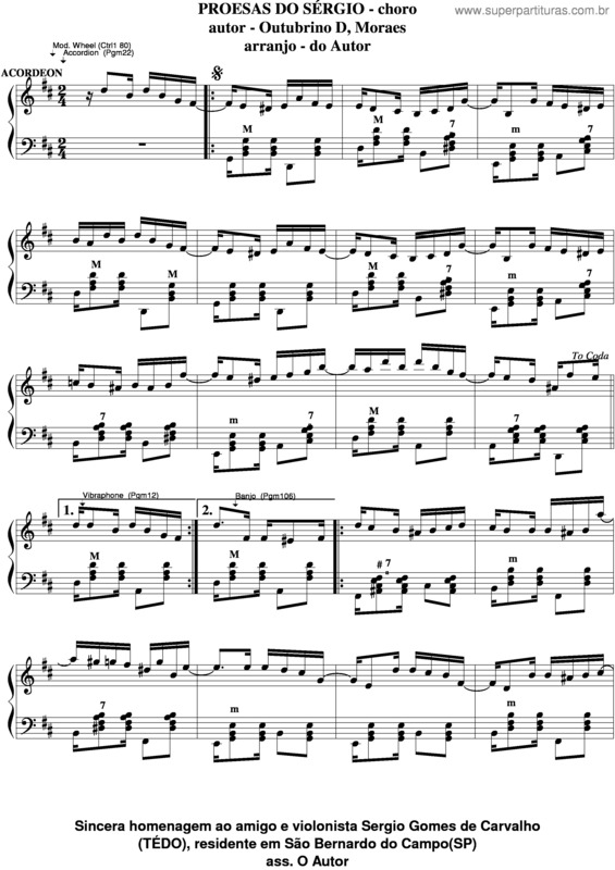 Partitura da música Proesas Do Sérgio