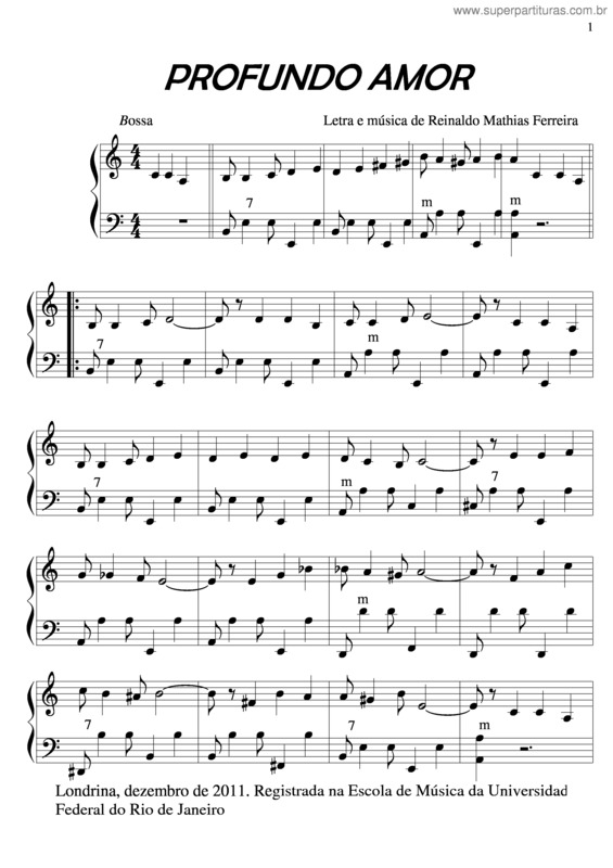 Partitura da música Profundo Amor 