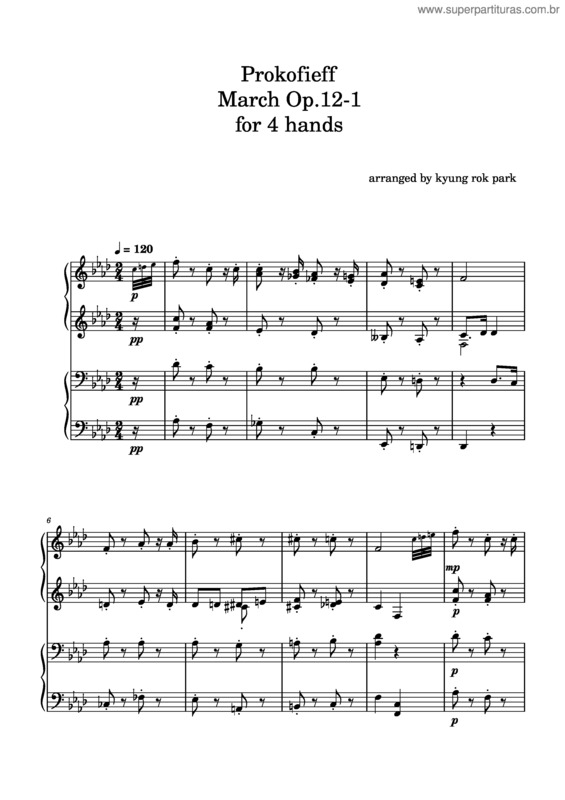 Partitura da música Prokofieff March Op.12–1 For 4 Hands
