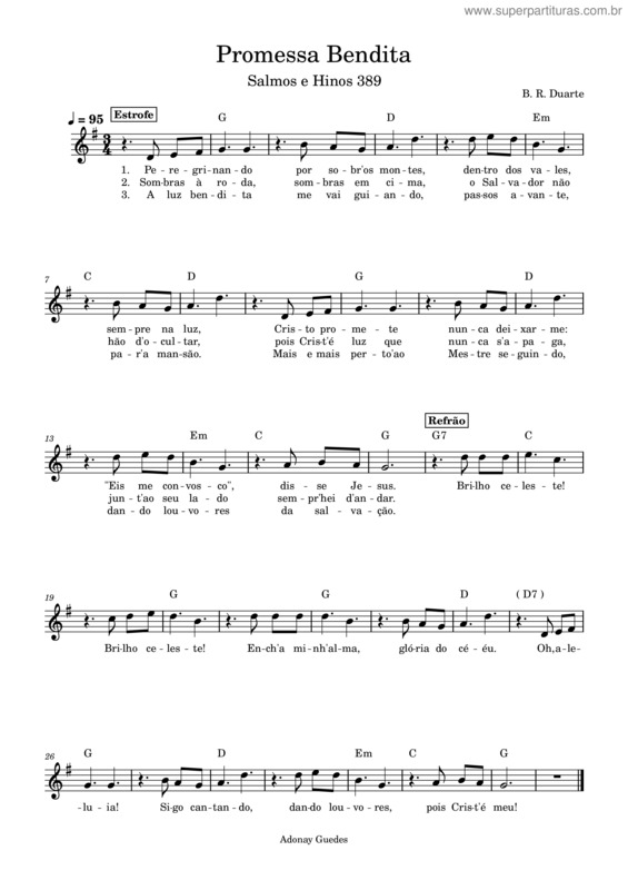 Partitura da música Promessa Bendita – B. R. Duarte