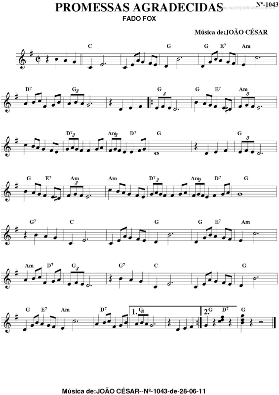 Partitura da música Promessas Agradecidas