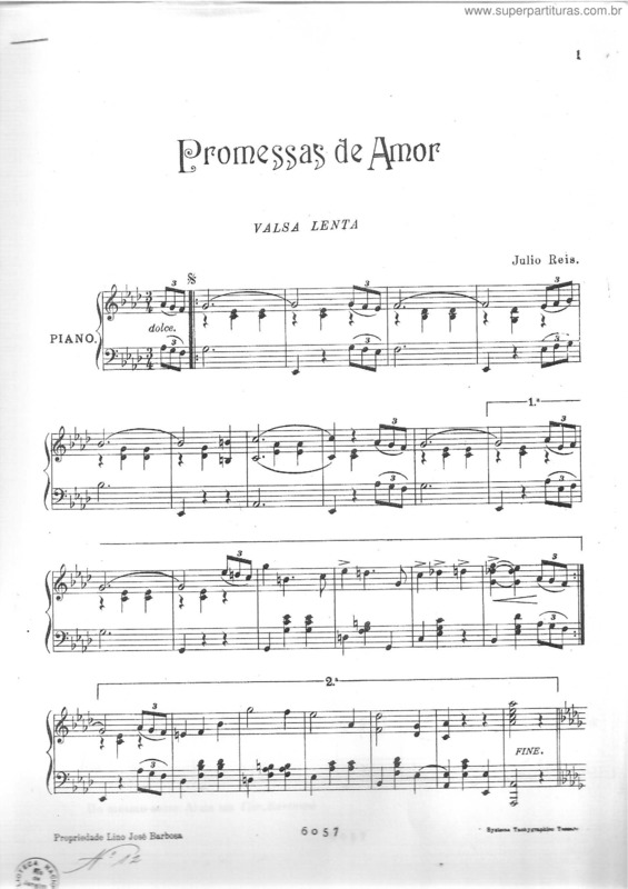 Partitura da música Promessas de amor